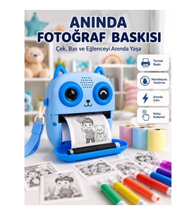 Mey İthalat® 2.4'' IPS Ekranlı Çocuk Fotoğraf Makinesi HD Çekim ve Anında Baskı Keyfi