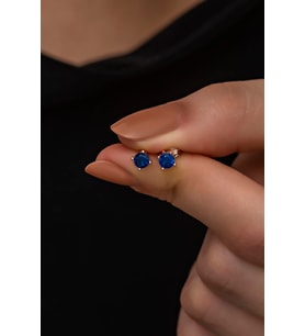 925 Ayar Gümüş Rose 4 mm Lacivert Taşlı Tektaş Küpe