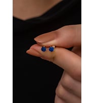 925 Ayar Gümüş Rose 4 mm Lacivert Taşlı Tektaş Küpe