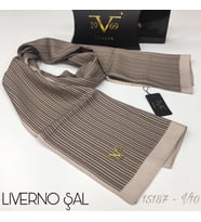 Çizgili Desen Livorno Seri Şal Eşarp Askısı ile Birlikte 75x200 cm Bej-75x200
