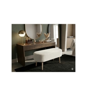 Krem Peluş Bench - Gürgen Ayak ve Metal Bağlantı Aparatı 90x35 cm