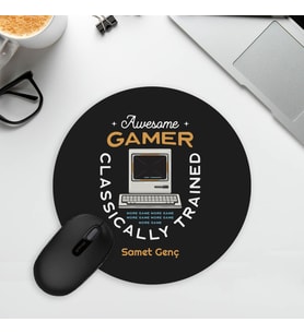 Bilgisayar Oyuncularına İsme Özel Oval Mousepad (Beyaz)