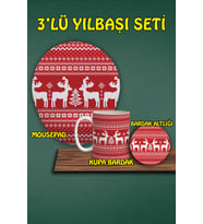 Yılbaşı Temalı 3'lü Mousepad Kupa ve Bardak Altlığı Seti