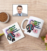 Karikatürlü Erkek Öğretmen Kupa Bardak ve Altlığı