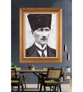 Altın Varaklı Çerçeveli Paspartulu Atatürk Tablo nh307 (Gold)
