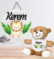 Kişiye Özel Bebek Kapı Süsü ve Peluş Ayıcık Seti – Baby Shower / Hastane Odası