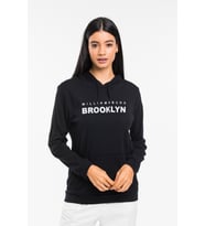 Kadın Kapşonlu Rahat Kalıp İnce Wıllamsburg Brooklyn Baskılı Swetashırt spr24swk123 (Siyah)