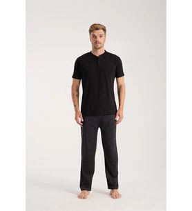 pilelistore- Erkek Füme Düğmeli Yaka Kısa Kol Pijama Takımı