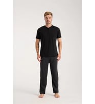 pilelistore- Erkek Füme Düğmeli Yaka Kısa Kol Pijama Takımı