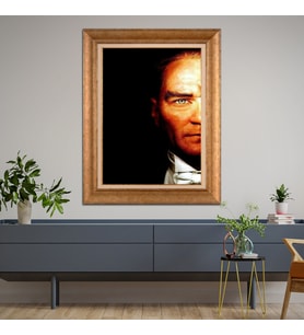 Altın Varaklı Çerçeveli Paspartulu Atatürk Tablo z4985 (Gold)