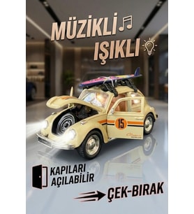 Büyük Boy Metal Çek Bırak Vosvos Oyuncak Araba - Sesli Işıklı Kapıları Açılan Nostaljik Model