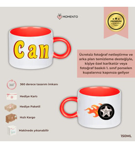 Momento Kişiye Özel  İçi Kırmızı Kupa Fincan - 150 ml Hediye Kupa