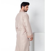 Bej Kısa Şalyaka Kareli Pike Bambo Cotton Erkek Sabahlık (Bej)