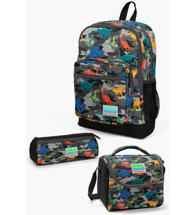 Coral High Kids Koyu Gri Siyah Kamuflaj Dinazor Desenli 3’lü Okul Çanta Seti SET0123474