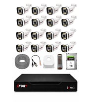 FURY 16 Kameralı 5MP Lens 1080P 6 Warm LED Renkli Gece Görüşlü Güvenlik Kamera Sistemi 1TB 1606