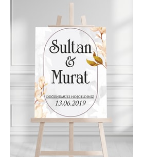 Söz Nişan Düğün İçin 50x70 Karşılama Panosu - Çiçek Desenli Pano