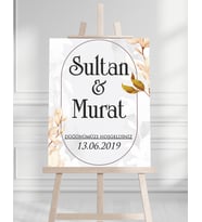 Söz Nişan Düğün İçin 50x70 Karşılama Panosu - Çiçek Desenli Pano