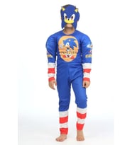 Sonic Kaslı Süper Kahraman Kostüm Maskeli  Sonic Çocuk Kostüm Kaslı kostüm (Çok Renkli)