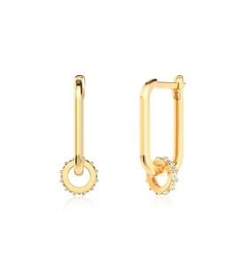 Omega Taşlı Halka Altın Kaplama Gümüş Küpe (Gold)