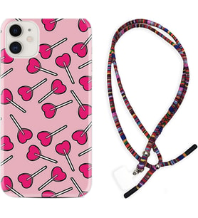 Apple iPhone 11 12 13 Mini Kılıf Boyun Asklı Rasta Silikon Heart Lollipop 1414