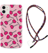 Apple iPhone 11 12 13 Mini Kılıf Boyun Asklı Rasta Silikon Heart Lollipop 1414
