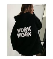 Work Work Arka Baskılı Kapüşonlu Siyah Sweatshirt