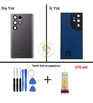 Samsung S22 Ultra Grafit Arka Pil Kapağı Batarya Kapağı Lazer Kesim + Yapıştırıcı ve Vida Seti