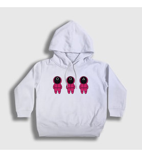 Presmono Unisex Çocuk Beyaz Guards V2 Squid Game Kapüşonlu Sweatshirt 260591tt