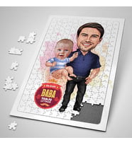 Harika Baba ve Bebeği Karikatürlü Puzzle