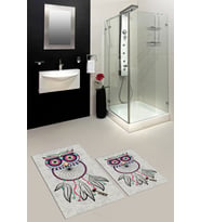 EVDEYA Dijital Baskılı Yıkanabilir Baykuş Desenli İkili Banyo Halısı Paspas Klozet Takımı, KLOZET-35-GRİ, (Gri)