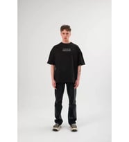 Unisex Bisiklet Yaka Baskılı Oversize T-Shirt - Siyah