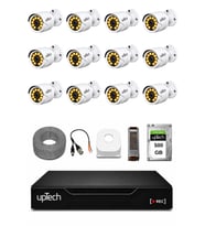 UPTECH Full HD 12 Kameralı Gece Renkli Görüş Su Geçirmez Güvenlik Kamera Seti 500 GB HDD 2239