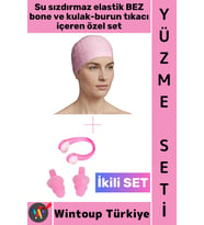 #Bone Esnek Yumuşak Havuz Deniz Su Geçirmez Elastik Bez Saç Bonesi Kulak Burun Tıkacı Şık Özel Set