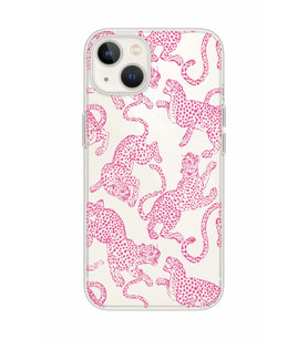 Iphone 14 Plus Uyumlu Pembe Leopar Desenli Şeffaf Telefon Kılıfı