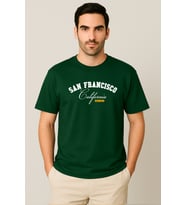 Erkek - Kadın %100 Pamuk San Francisco Baskılı Yarım Kollu Bisiklet Yaka T-Shirt (Yeşil)