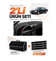 e-biz MERCEDES W140 (1991-1998) Uyumlu Torpido Örtüsü + Tay Tüyü Bagaj Çantası - Siyah-Gri - MB018