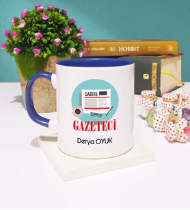 Gazeteci Tasarımlı Kişiye Özel Hediye Gazeteci Kupa Bardak Lacivert