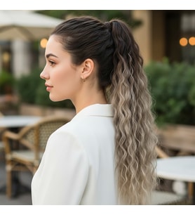 Lastik Tokalı At Kuyruğu Kabarık Afro Daalı / Küllü Kumral / Beyaz Platin Ombre