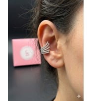 Gümüş Kanat İşlemeli Kıkırdak Küpe , 5 Sıralı Kristal Earcuff Küpe , Gold Sıkıştırmalı Modern Küpe