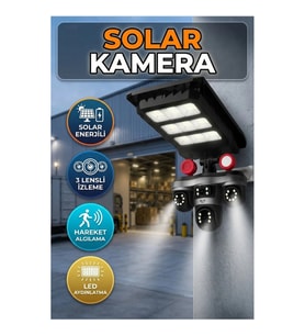 3 Lens Solar Güvenlik Kamerası – Hareket Algılama ve LED Dış Mekan Aydınlatma