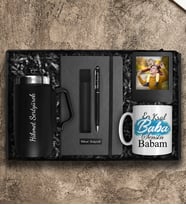 Babalar Gününe Özel Termos & Defter & Deri Kılıflı Touch Pen Kalem & Kupa & Çerçeve Hediye Seti