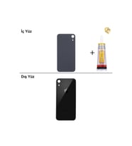 iPhone XR Siyah Arka Kapak Arka Cam Batarya Kapağı Lazer Kesim Kapak Pil Kapağı + B-7000 Yapıştırıcı