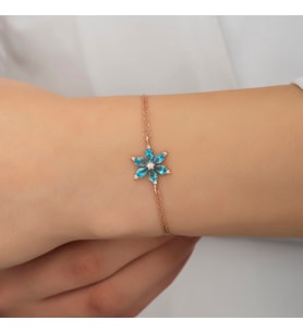 Akuamarin Taşlı Yıldız Çiçeği Bileklik-925 Ayar Gümüş