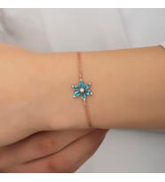 Akuamarin Taşlı Yıldız Çiçeği Bileklik-925 Ayar Gümüş