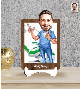 Kişiye Özel Dişçi Temalı Karikatür Ahşap Biblo
