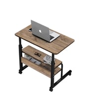 Yükseklik Ayarlı ve Çift Raflı Laptop Sehpası ve Çalışma Masası - Ceviz (Tekerli) 70 x 40 cm