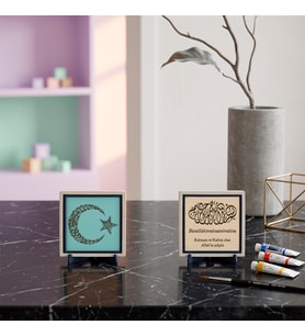 Modern ve Şık Mekânlar İçin Tevhid Mesajı Kombini ve Damla Hat Meâlli Besmele İkili Aksesuar Seti - Kalıcı Hatıralık 10x10 cm, Pudra - Turkuaz