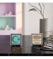 Modern ve Şık Mekânlar İçin Tevhid Mesajı Kombini ve Damla Hat Meâlli Besmele İkili Aksesuar Seti - Kalıcı Hatıralık 10x10 cm, Pudra - Turkuaz