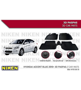 Hyundai Accent Blue Havuzlu 3D Paspas Niken Siyah 2010-Sonrası