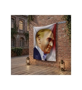 Yan Portre Atatürk poster Bayrak Raşel Kumaş 100x150 cm ATA45